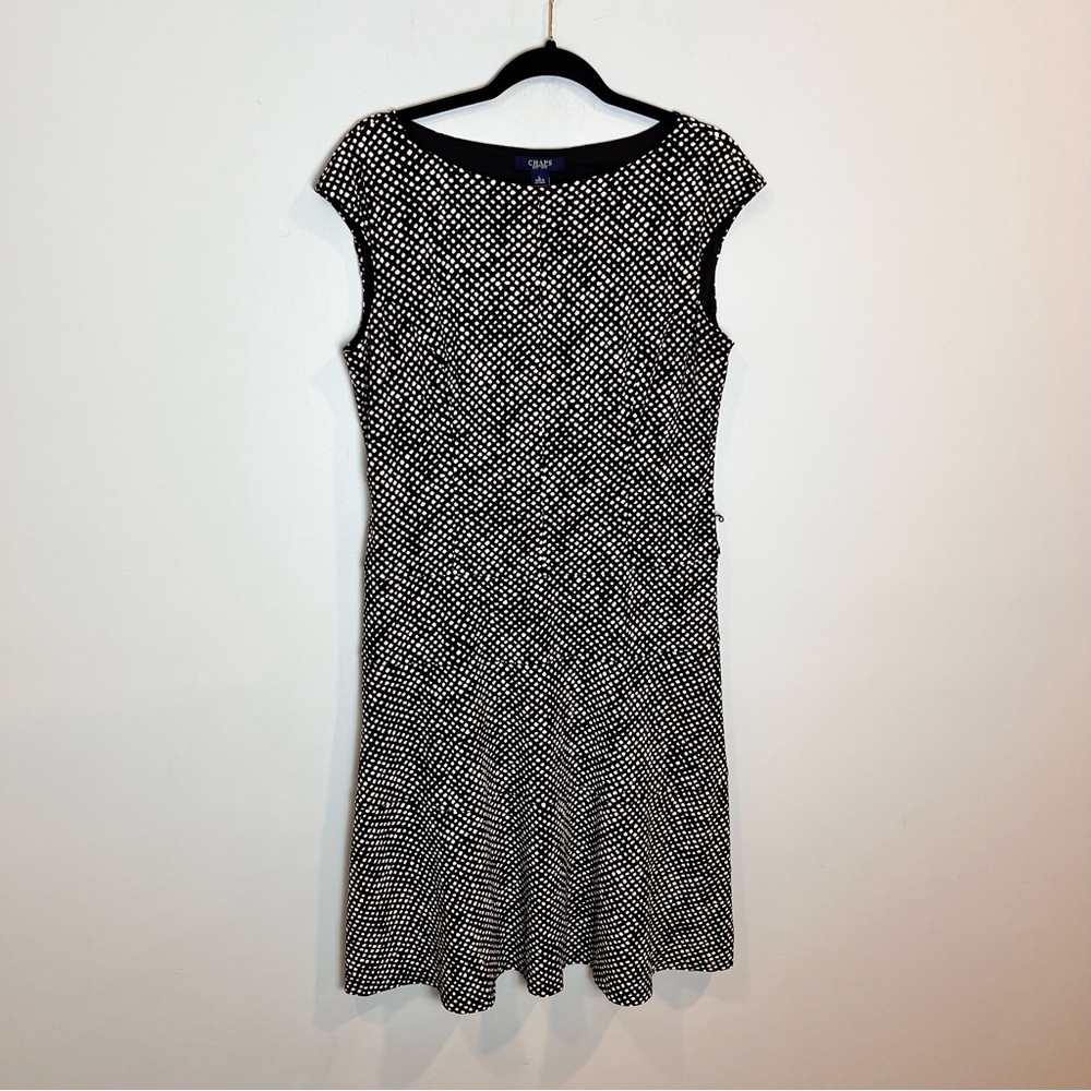 Chaps Women’s Black White Polka Dot Sleeveless Dress Classic Fit Midi Size L